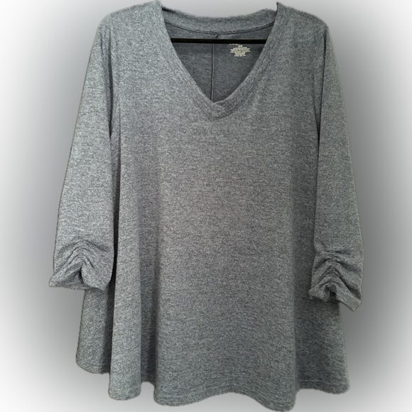 Soft Knit Swing Shirt V-Neck 3/4 Sleeves Ruched 18/20 1X 2X - Picture 1 of 6